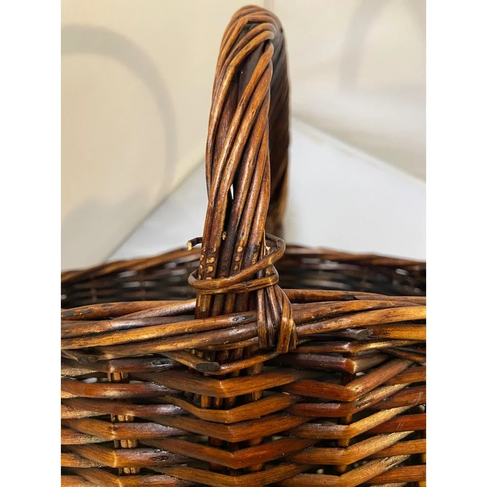 Wicker Basket Home Decor OS Dark Brown Woven Oval Gathering Basket Farmhouse